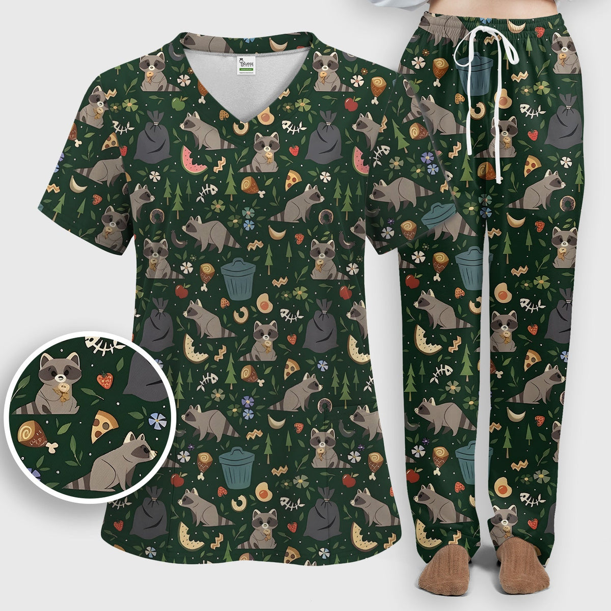 Raccoon Forest Food Nurse Scrub Set