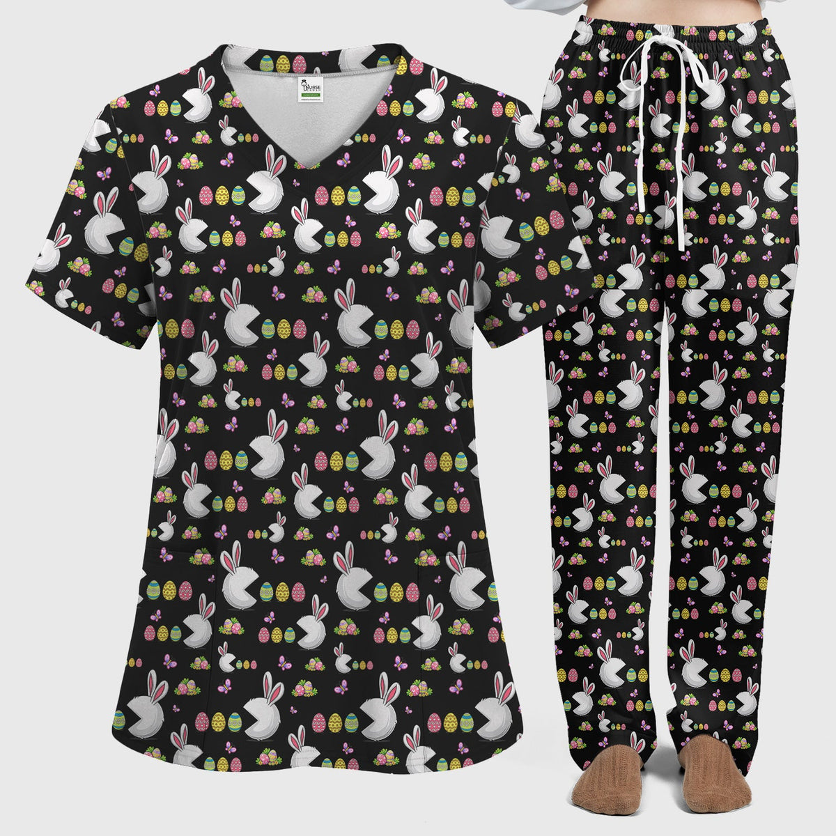 Bunny Colorful Eggs Nurse Scrub Set - Easter Gift