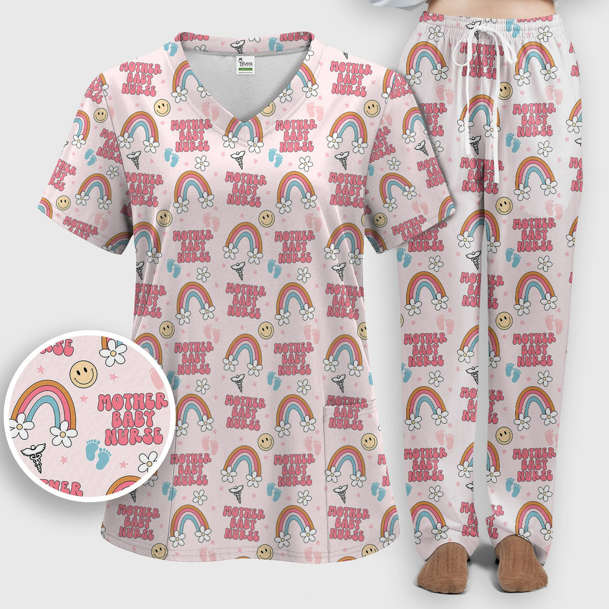 Sweet Mother Baby Nurse Rainbow Scrub Set