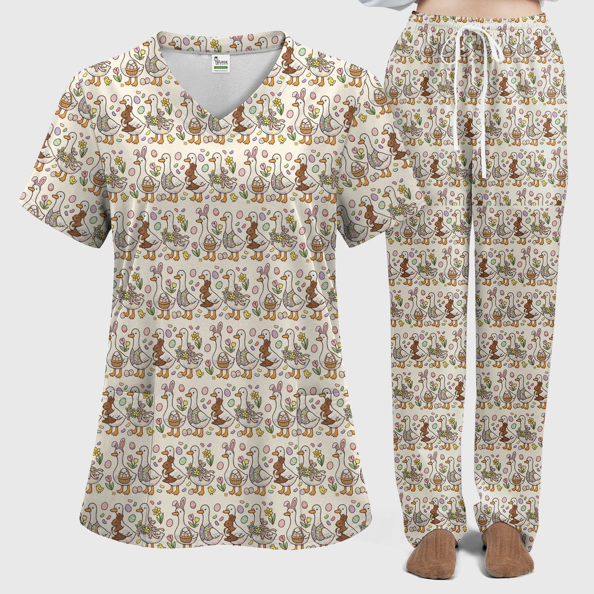 Duck Bunny Egg Floral Nurse Scrub Set - Easter Gift