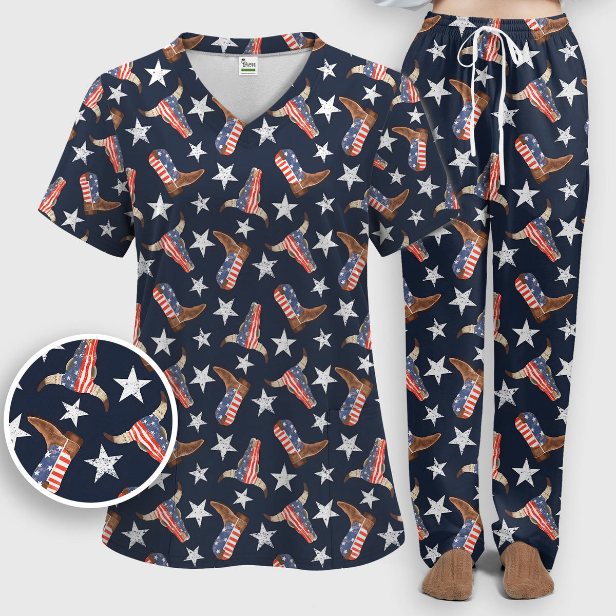 Western Boots Stars Nurse Scrub Set