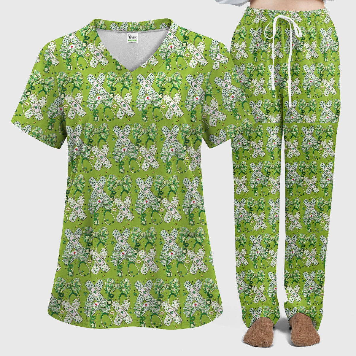St Patrick Shamrock Stethoscope Nurse Scrub Set