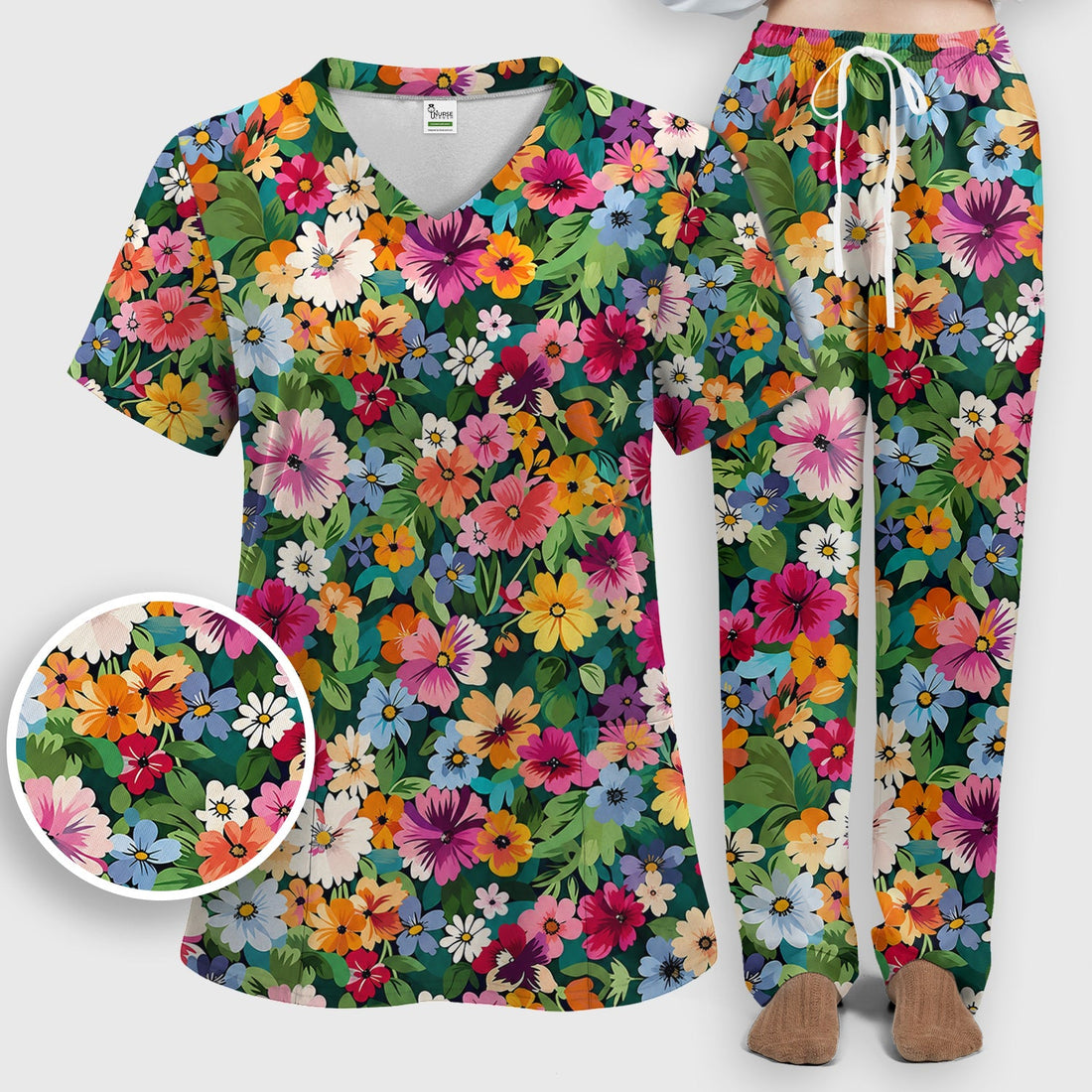Colorful Wildflower Garden Nurse Scrub Set
