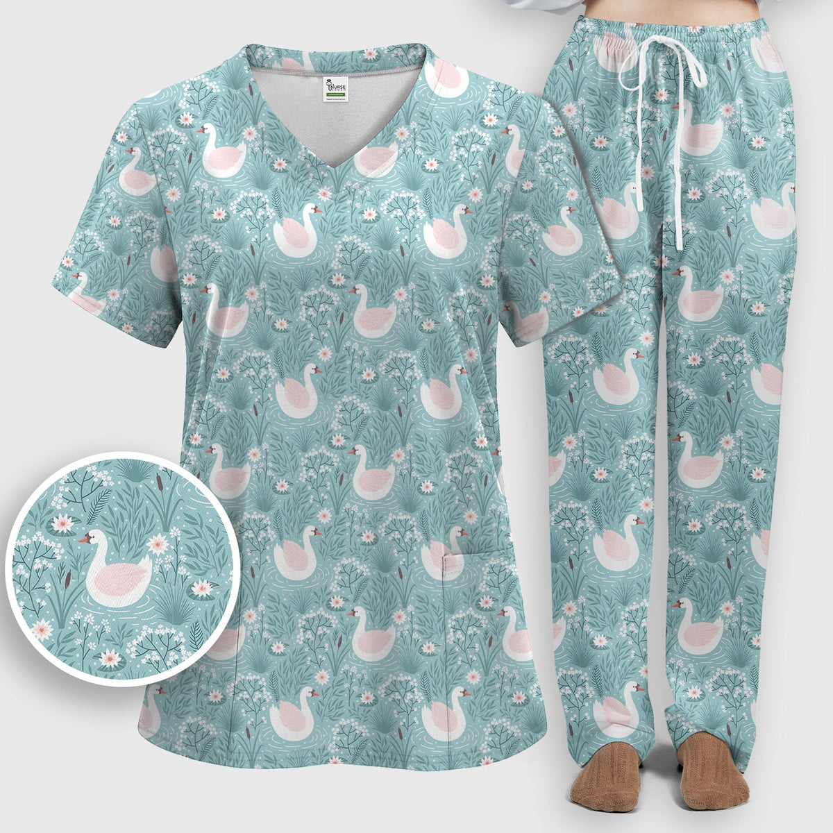 Sweet Swan Waterlily Garden Nurse Scrub Set