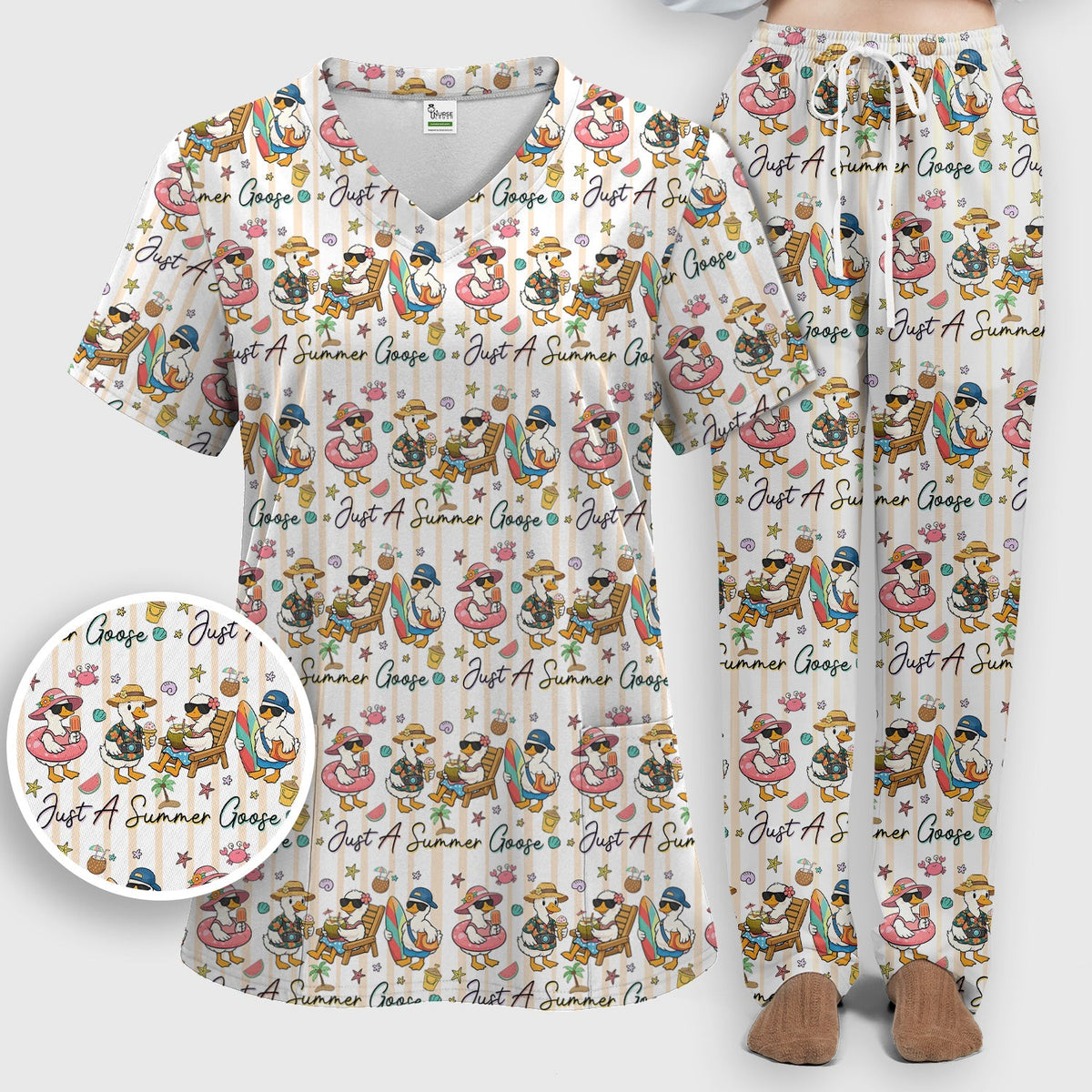 Summer Beach Goose Vacation Nurse Scrub Set