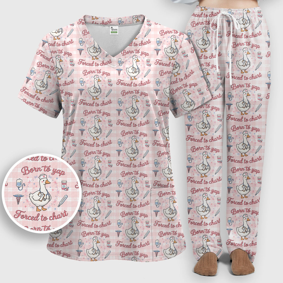 Goose Born To Yap Forced To Chart Nurse Scrub Set