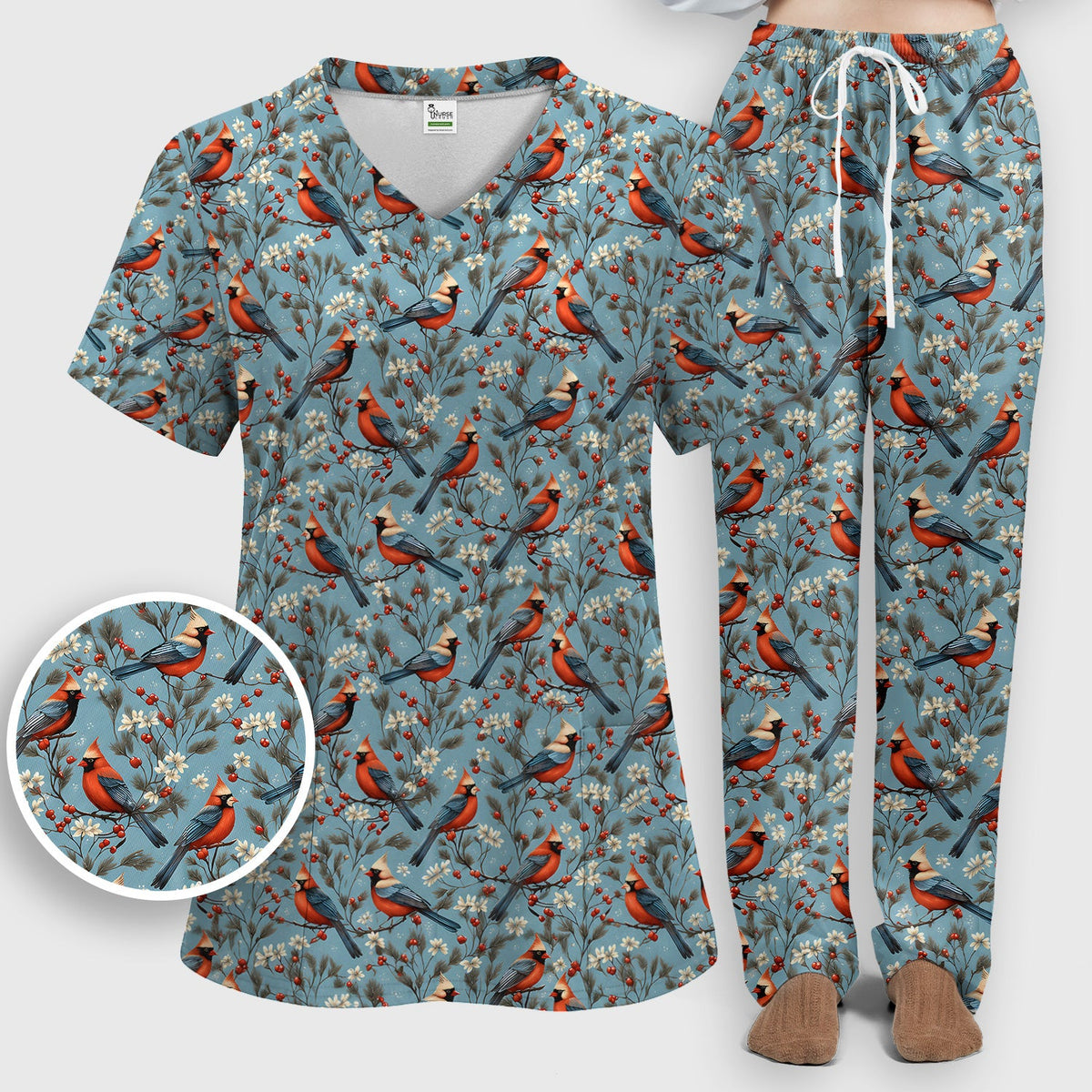 Cardinal Berry Blossom Nurse Scrub Set