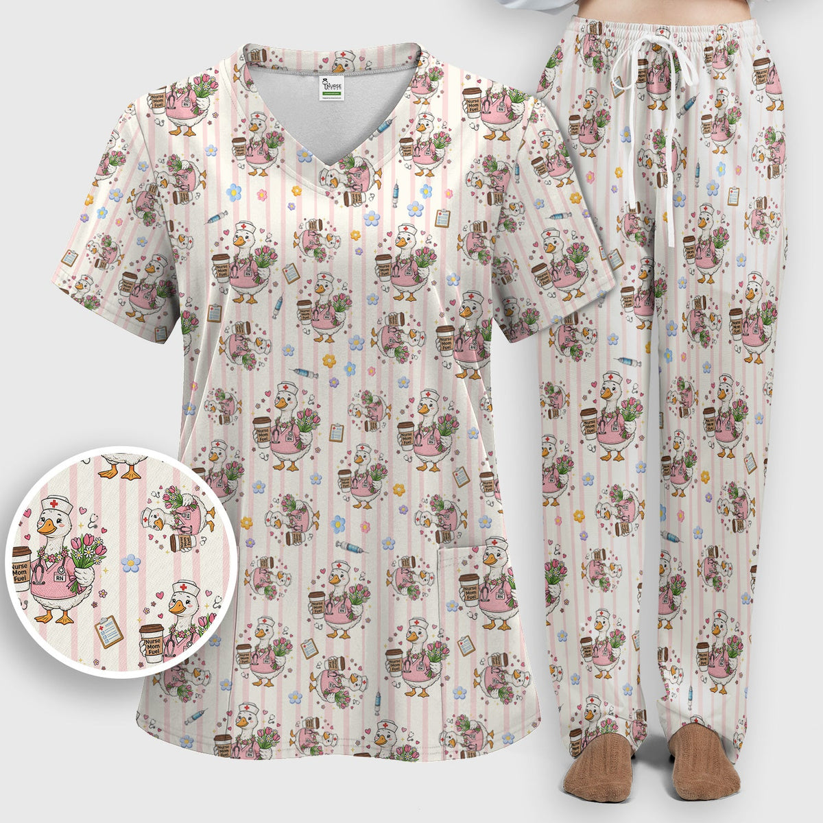 Cartoon Nurse Goose Scrub Set