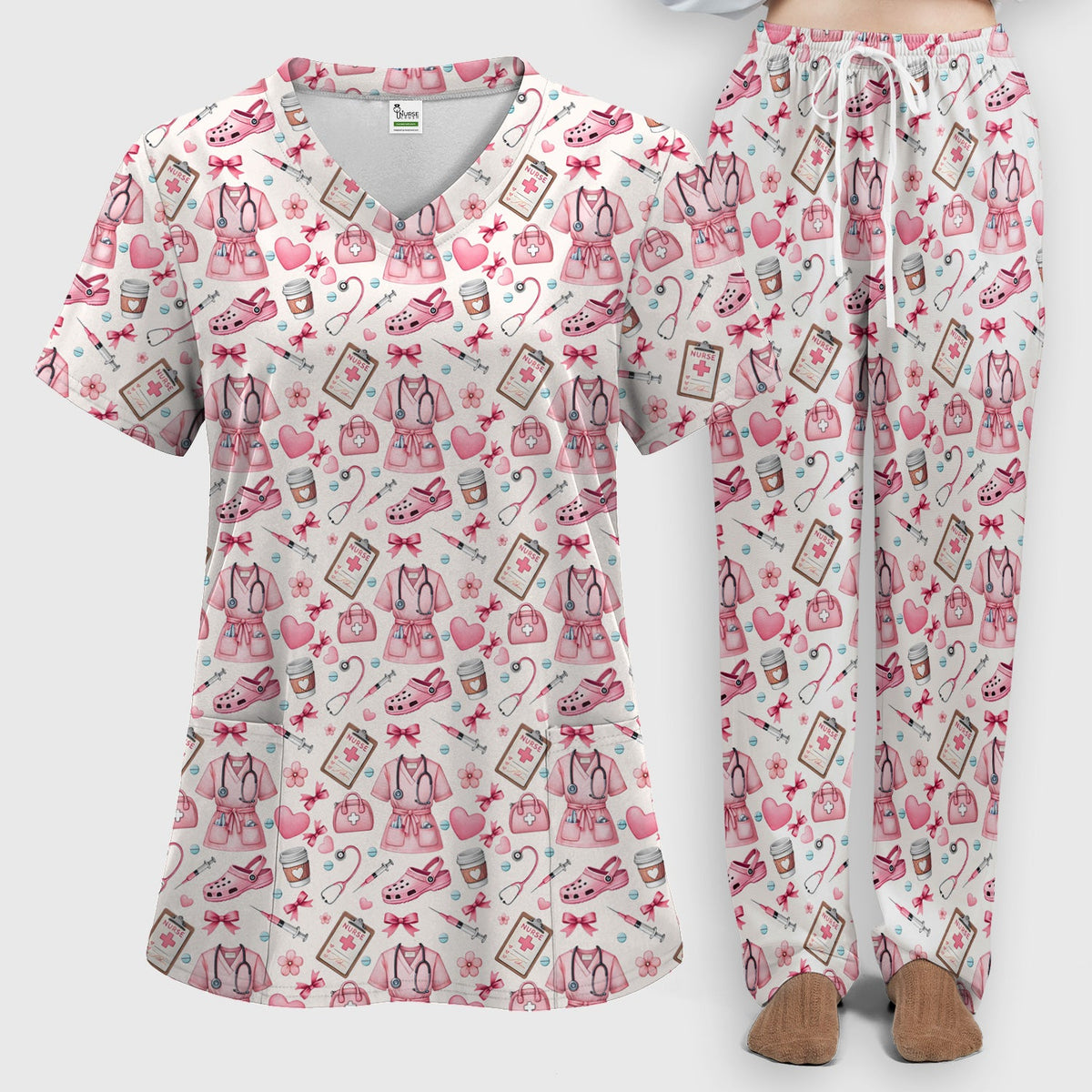 Valentine Pink Nurse Icons Scrub Set