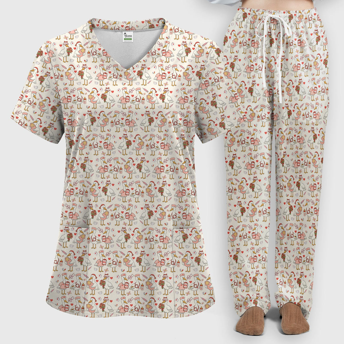 Valentine Goose Nurse Scrub Set