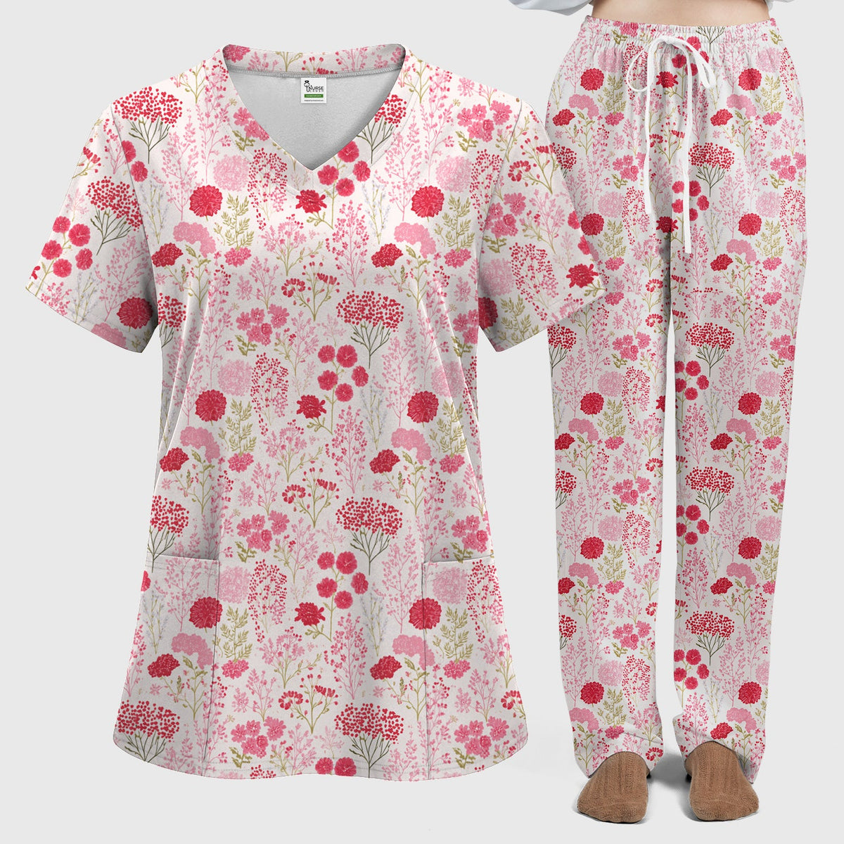 Pink Floral Allover Nurse Scrub Set