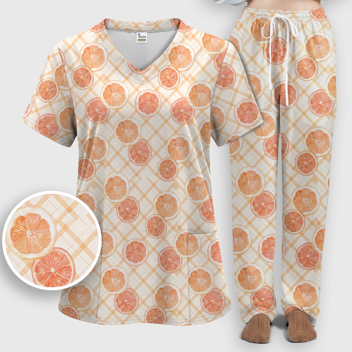 Fresh Grapefruit Slice Nurse Scrub Set