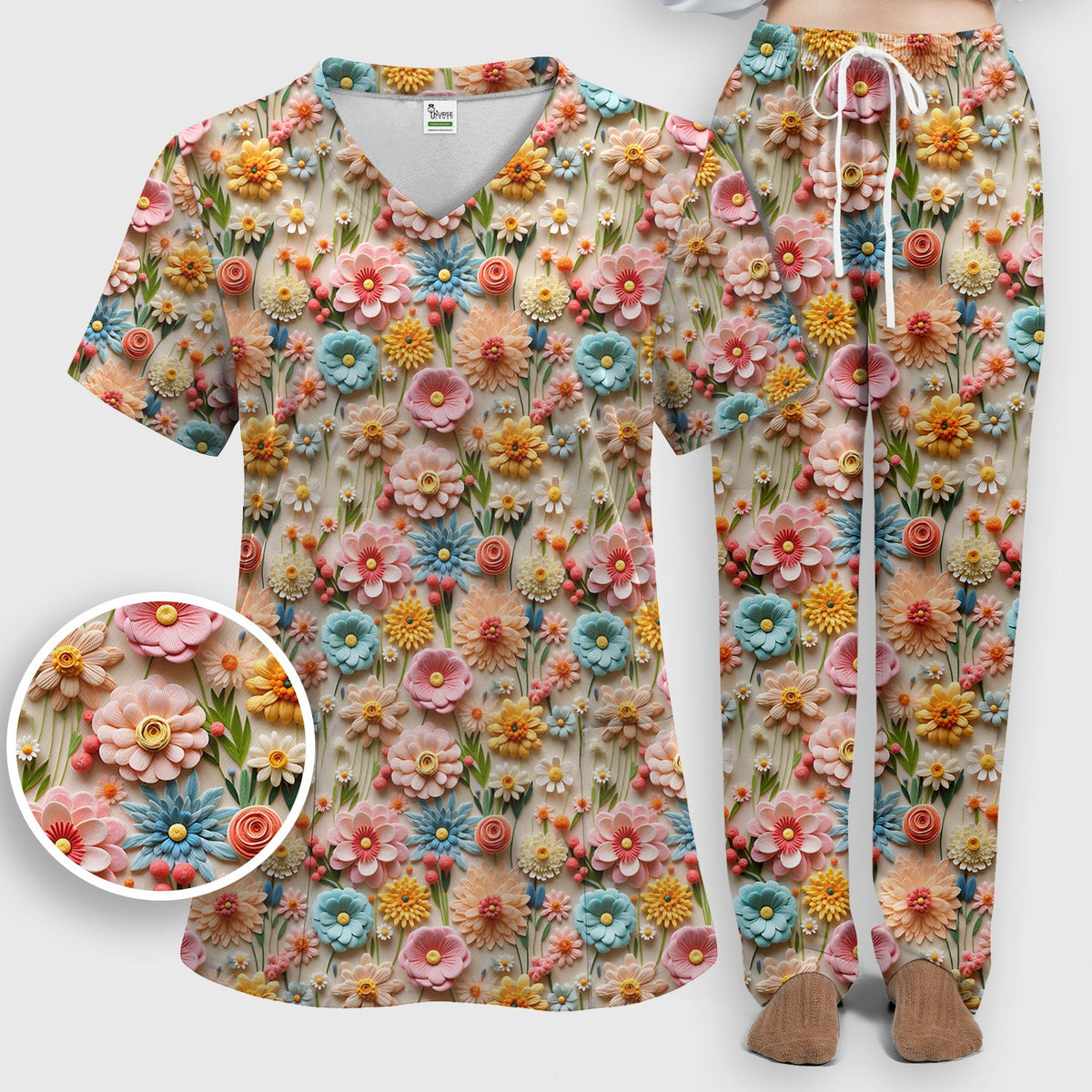 Colorful Blooming Wildflower Nurse Scrub Set