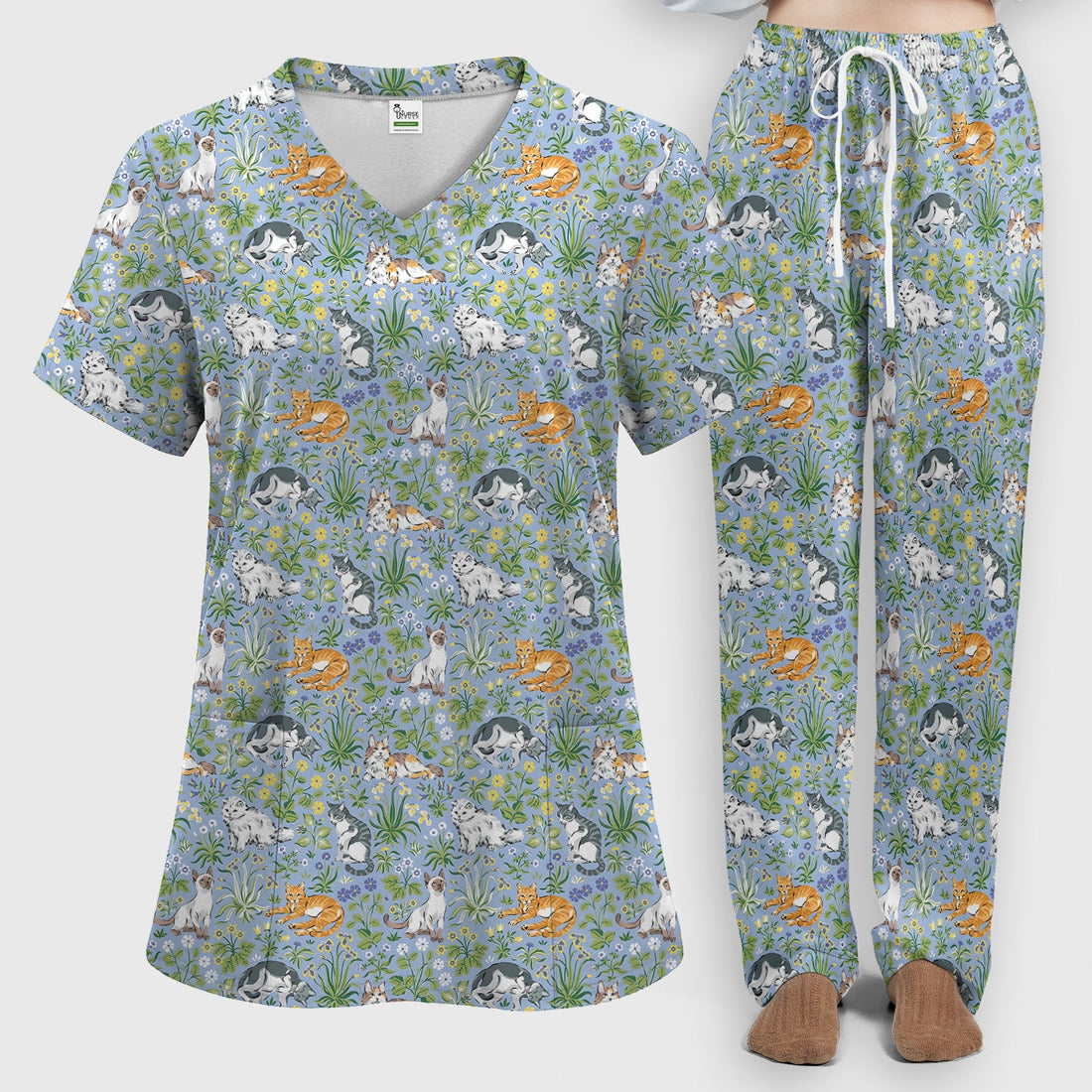 Floral Cat Garden Nurse Scrub Set