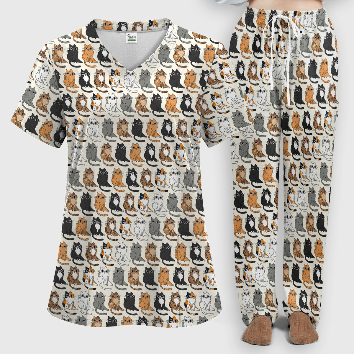 Cat Pattern Nurse Scrub Set
