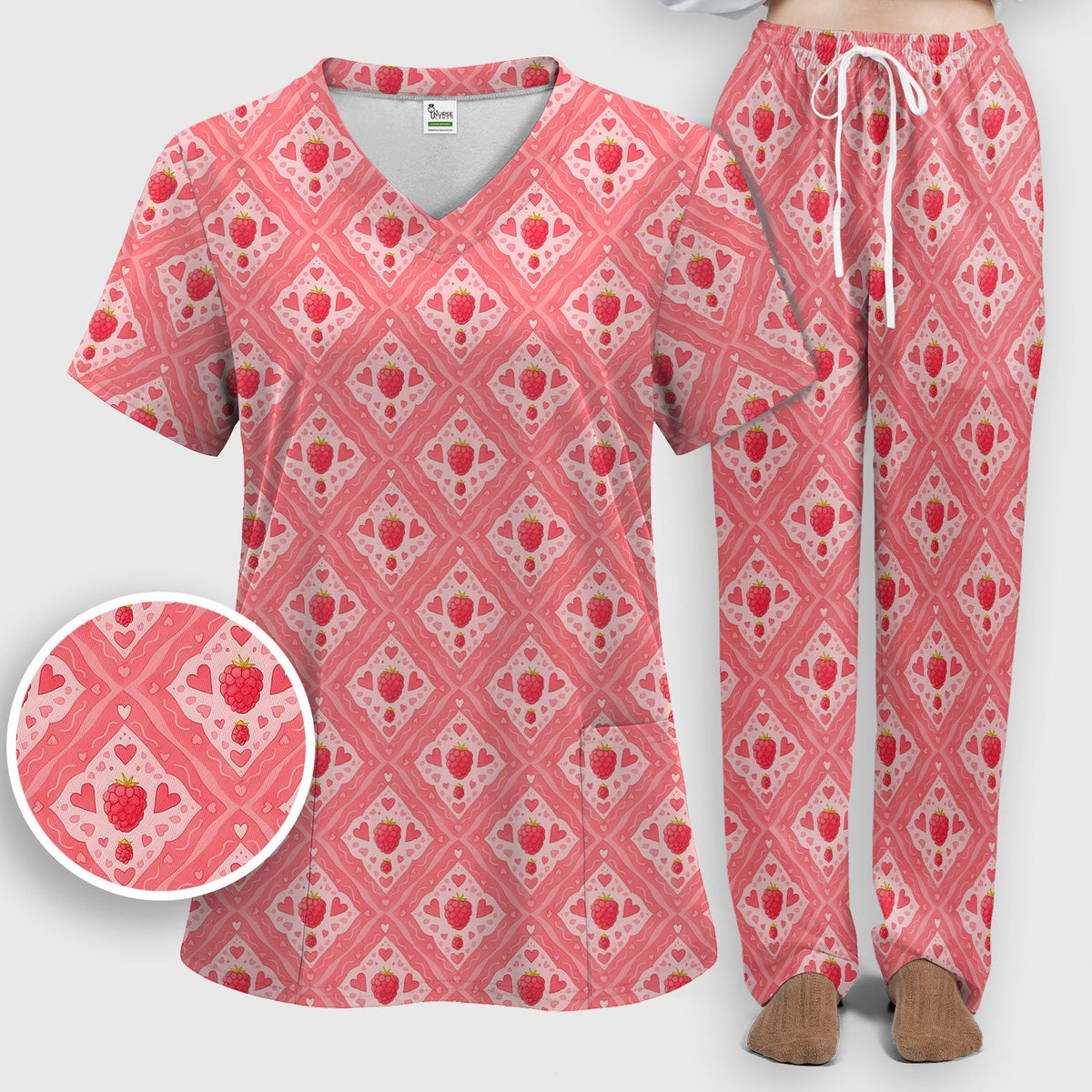 Sweet Red Cherry Gingham Nurse Scrub Set