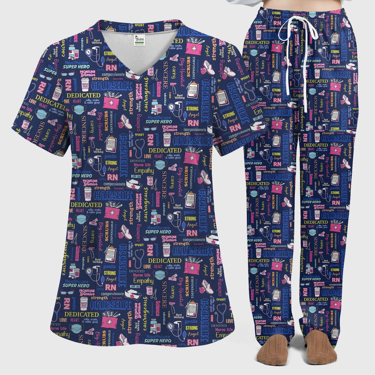 Colorful Nurse Life Typography Scrub Set