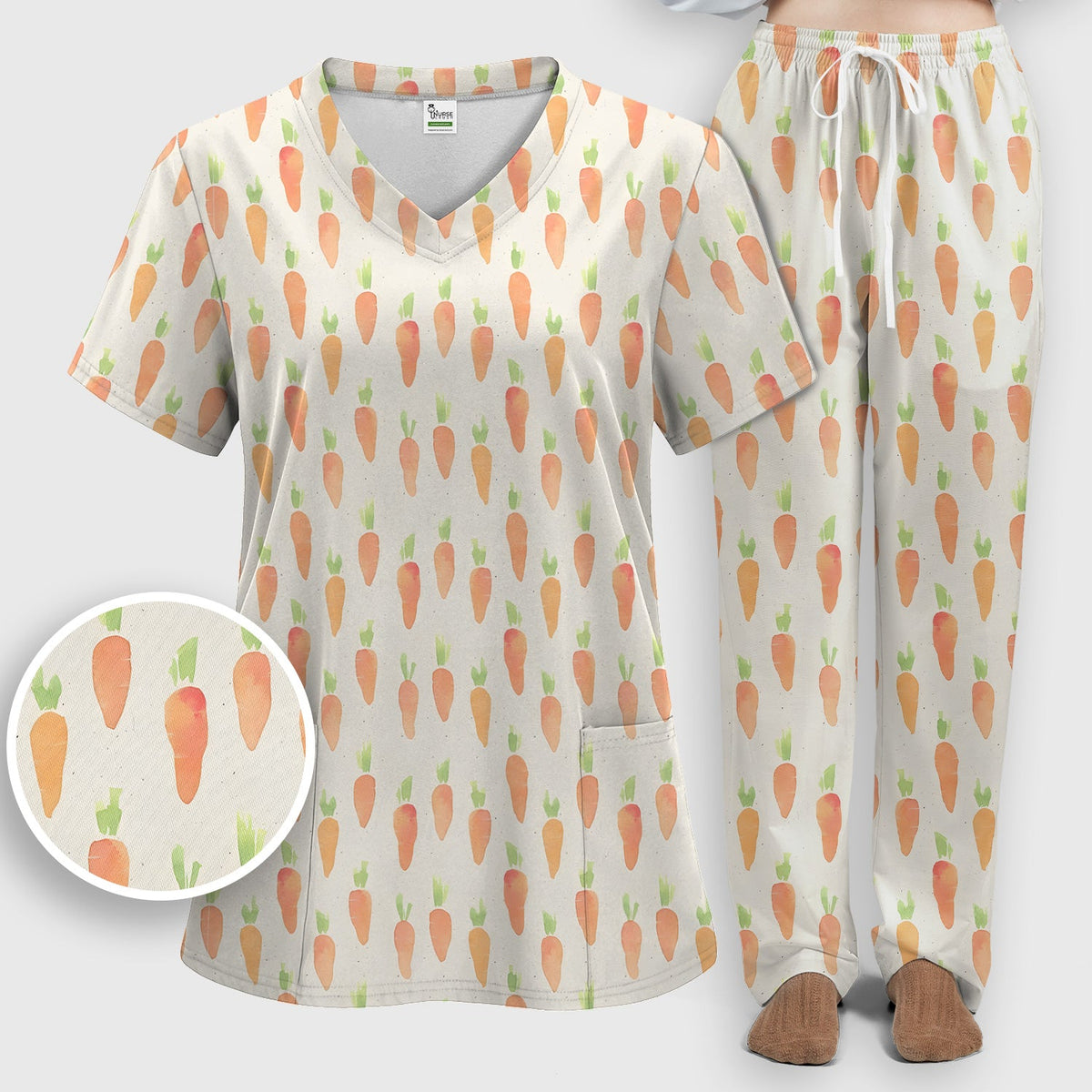 Simple Carrot Nurse Scrub Set