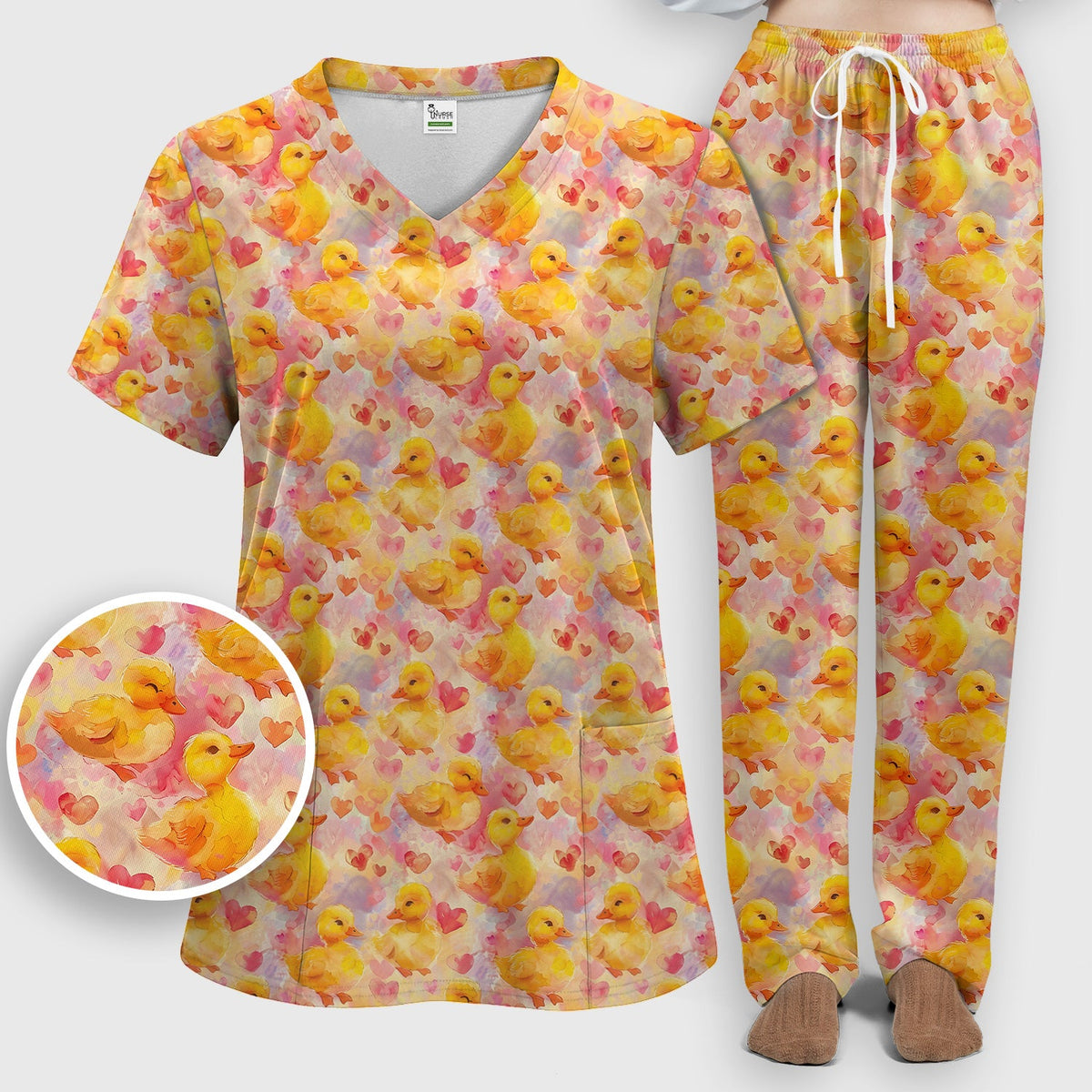 Duck Heart Watercolor Nurse Scrub Set