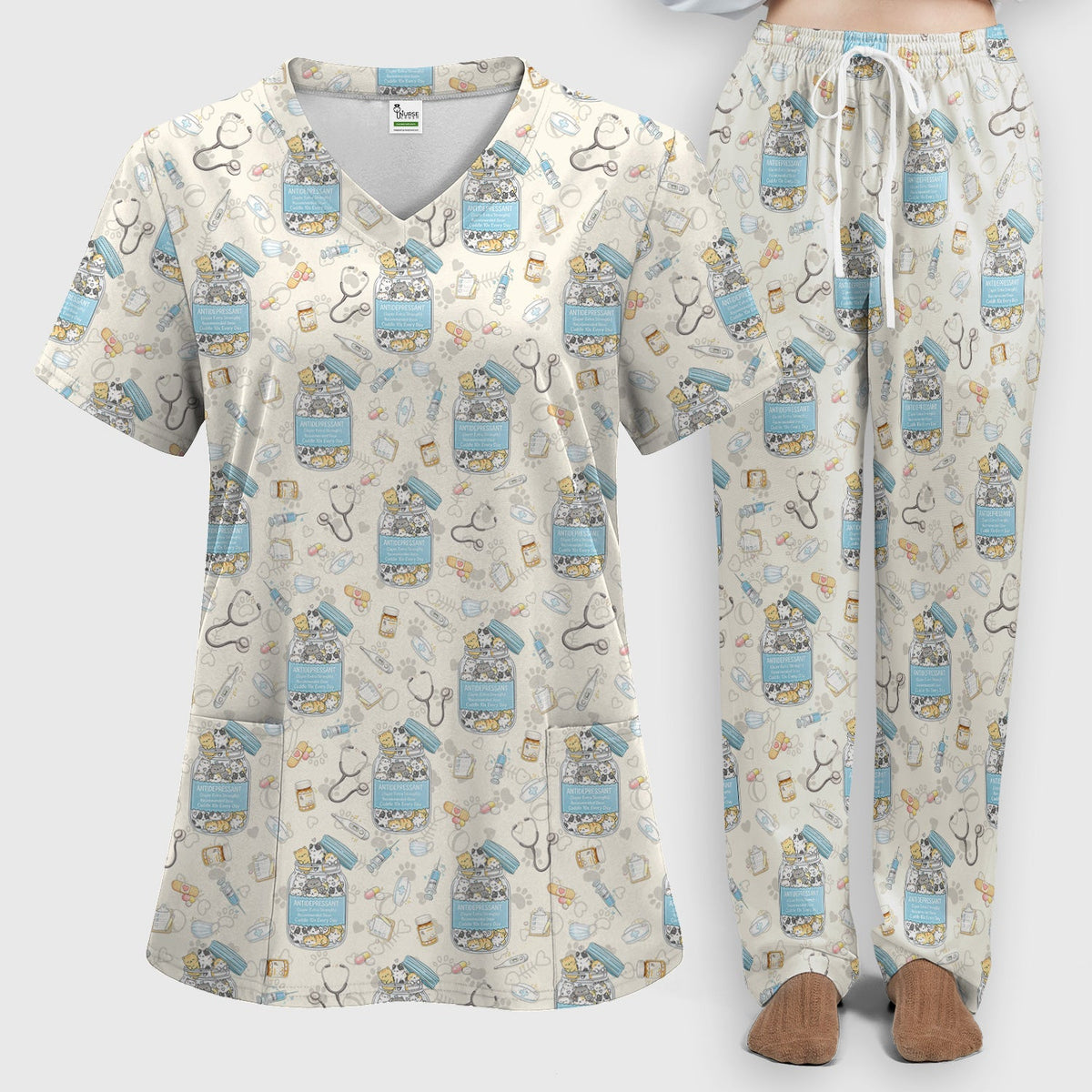 Antidepressant Cat Jar Nurse Scrub Set