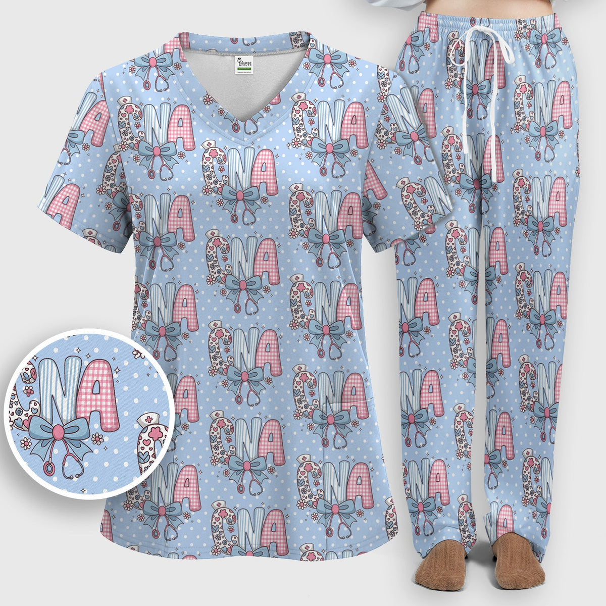Floral Bow Nurse Scrub Set
