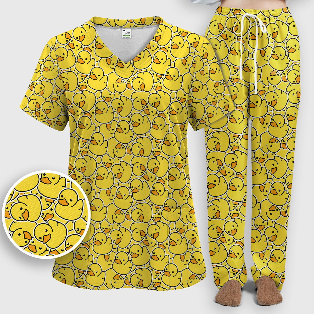 Yellow Rubber Duck Nurse Scrub Set