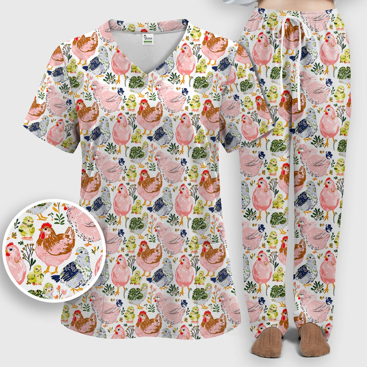 Farm Chicken Hen Chick Nurse Scrub Set