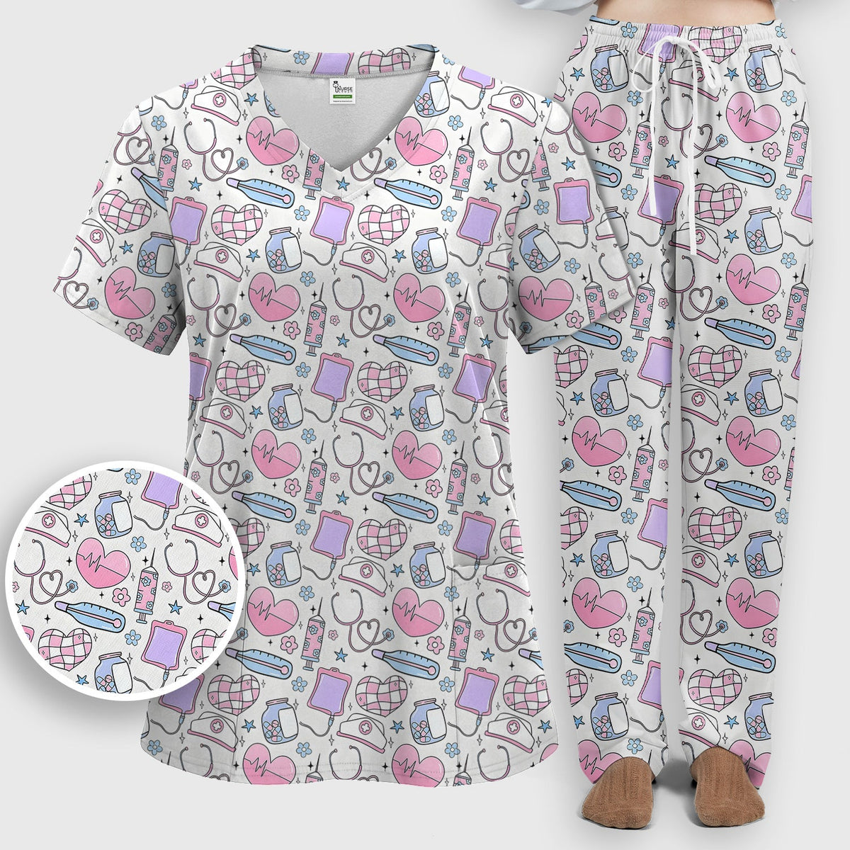 Pastel Medical Icons Nurse Scrub Set