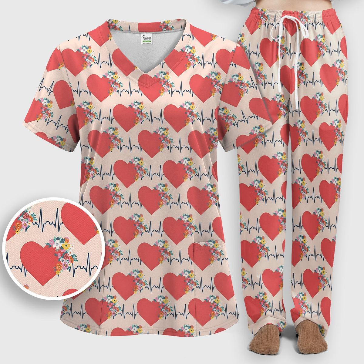 Heartbeat Floral Nurse Scrub Set