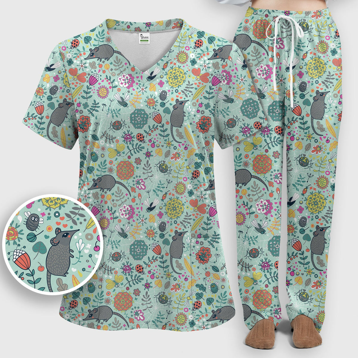 Woodland Mouse Floral Nurse Scrub Set
