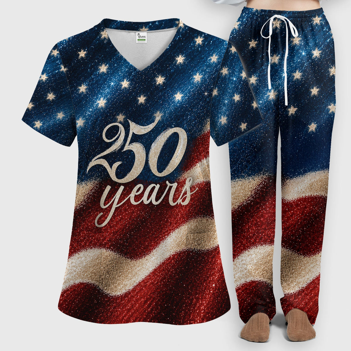 Elegant Marble Rose Peach Nurse Scrub Set