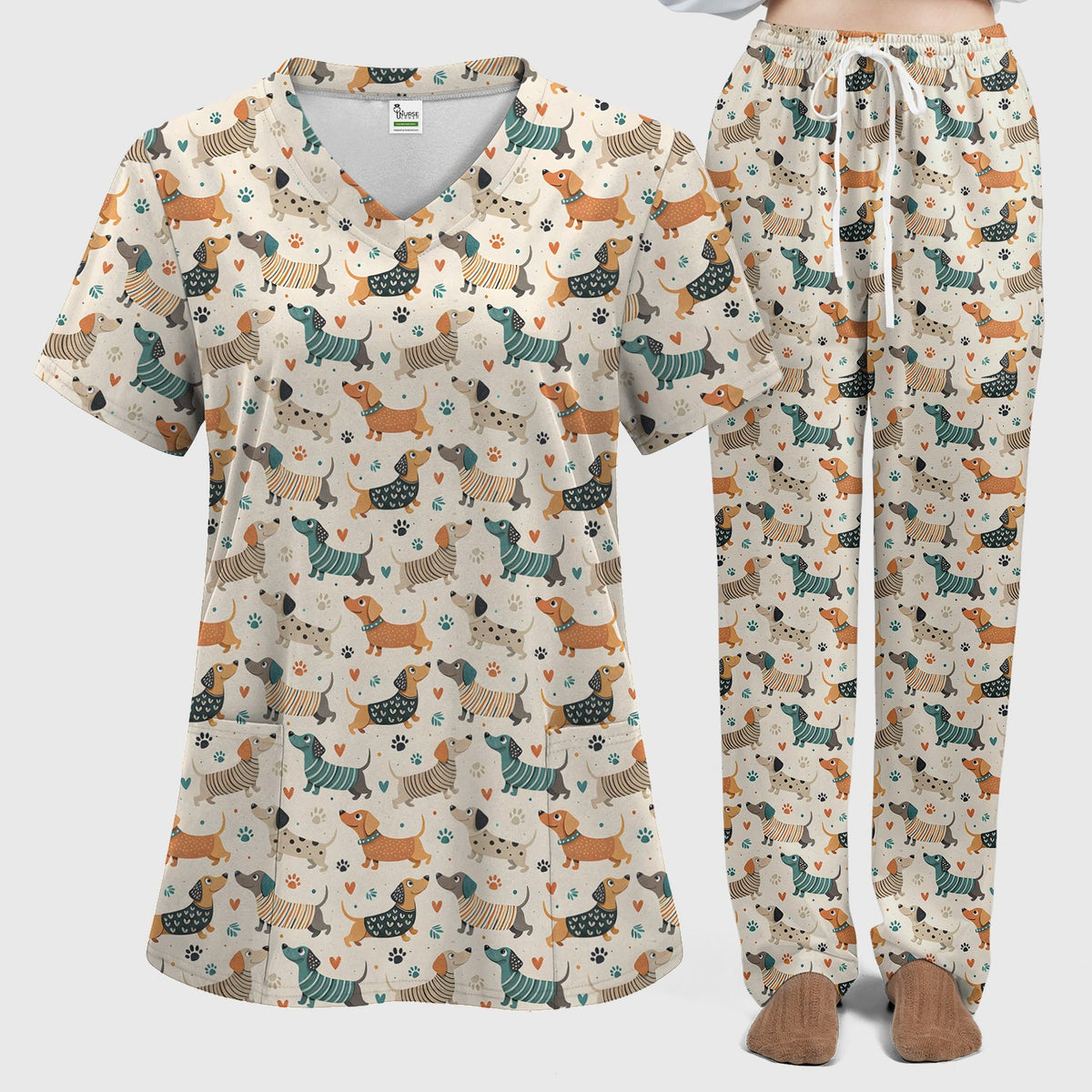 Fun Dachshund Paw Heart Nurse Scrub Set