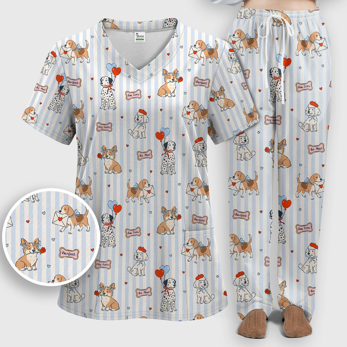Valentine Puppy Heart Nurse Scrub Set