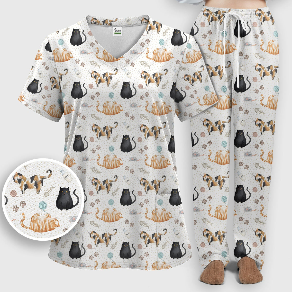 Cat Yarn Paw Nurse Scrub Set