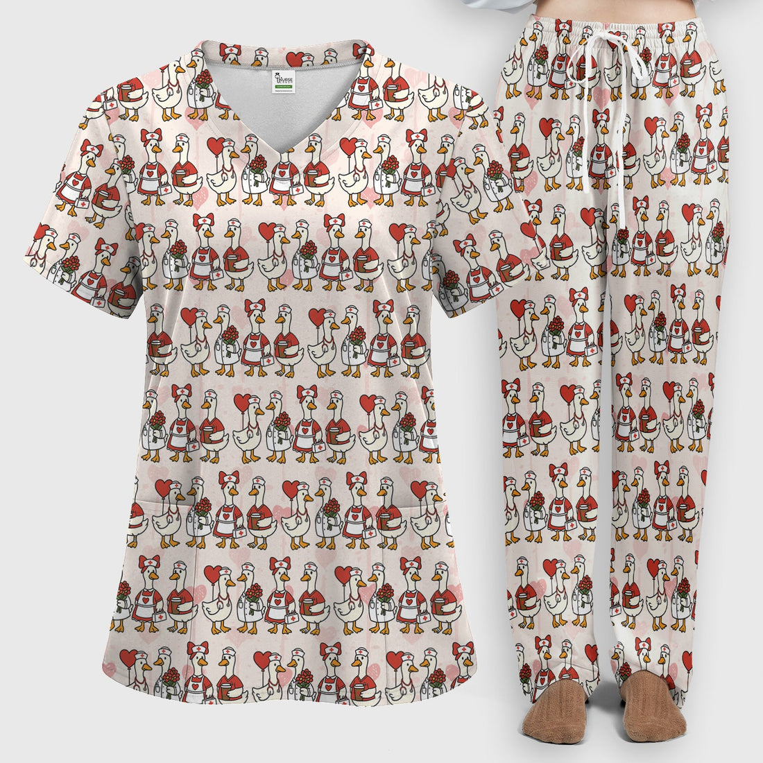 Valentine Nurse Goose Heart Scrub Set
