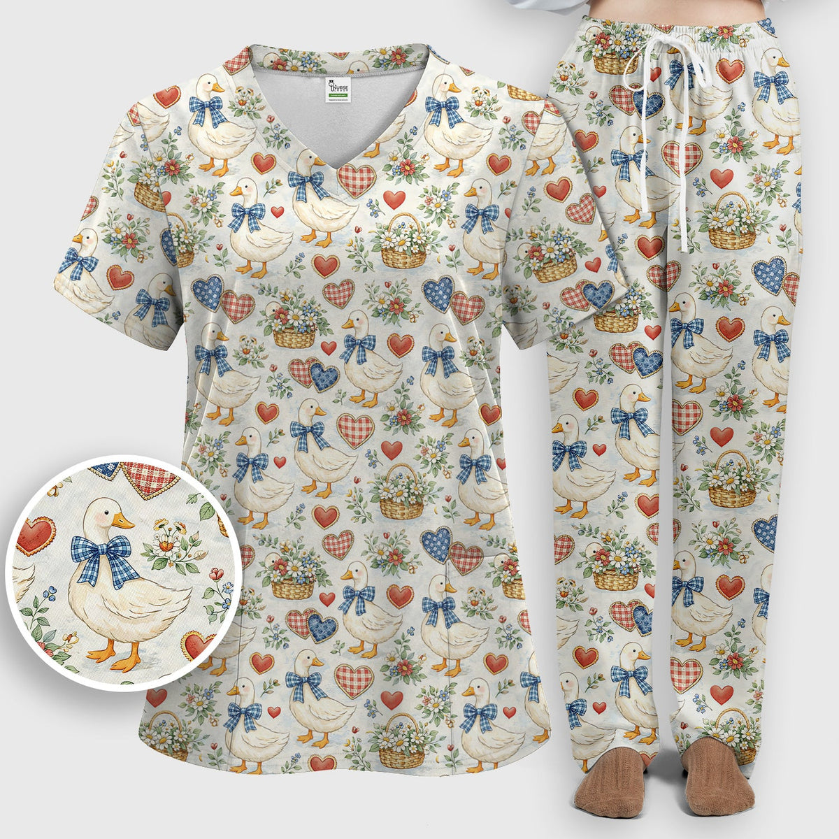 Duck Heart Floral Nurse Scrub Set
