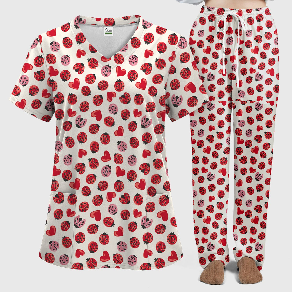 Ladybug Red Heart Nurse Scrub Set