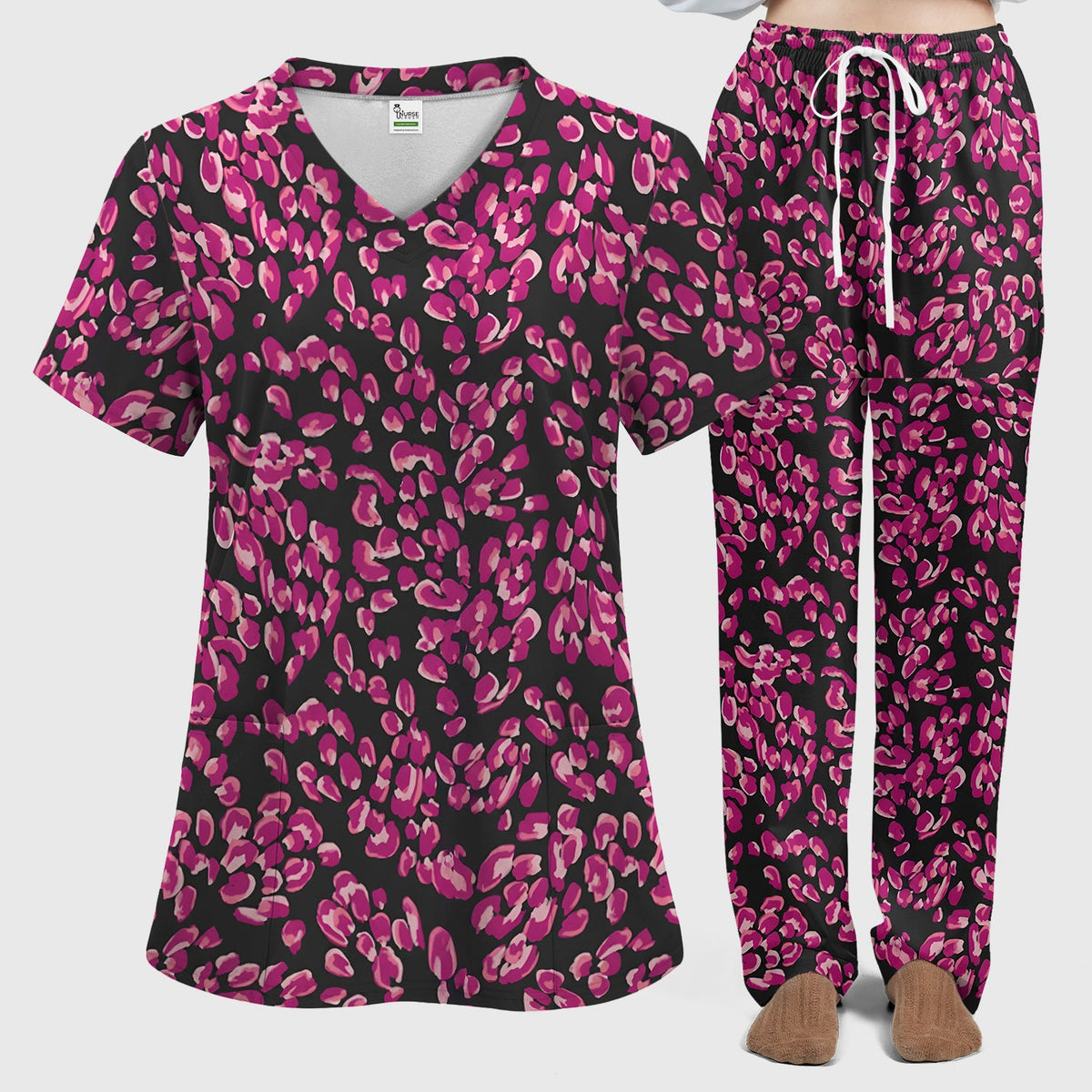 Falling Pink Rose Petals Nurse Scrub Set