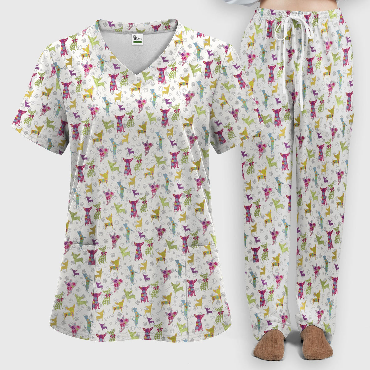 Colorful Playful Dog Nurse Scrub Set