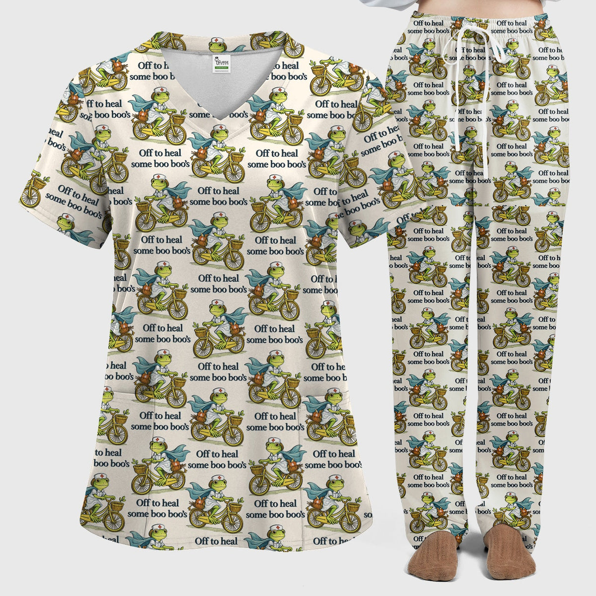 Frog Cycling Nurse Scrub Set