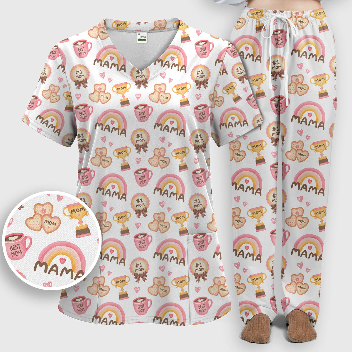 Sweet Nurse Mama Rainbow Trophy Heart Scrub Set