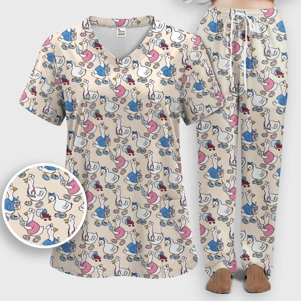 Goose Cartoon Nurse Scrub Set