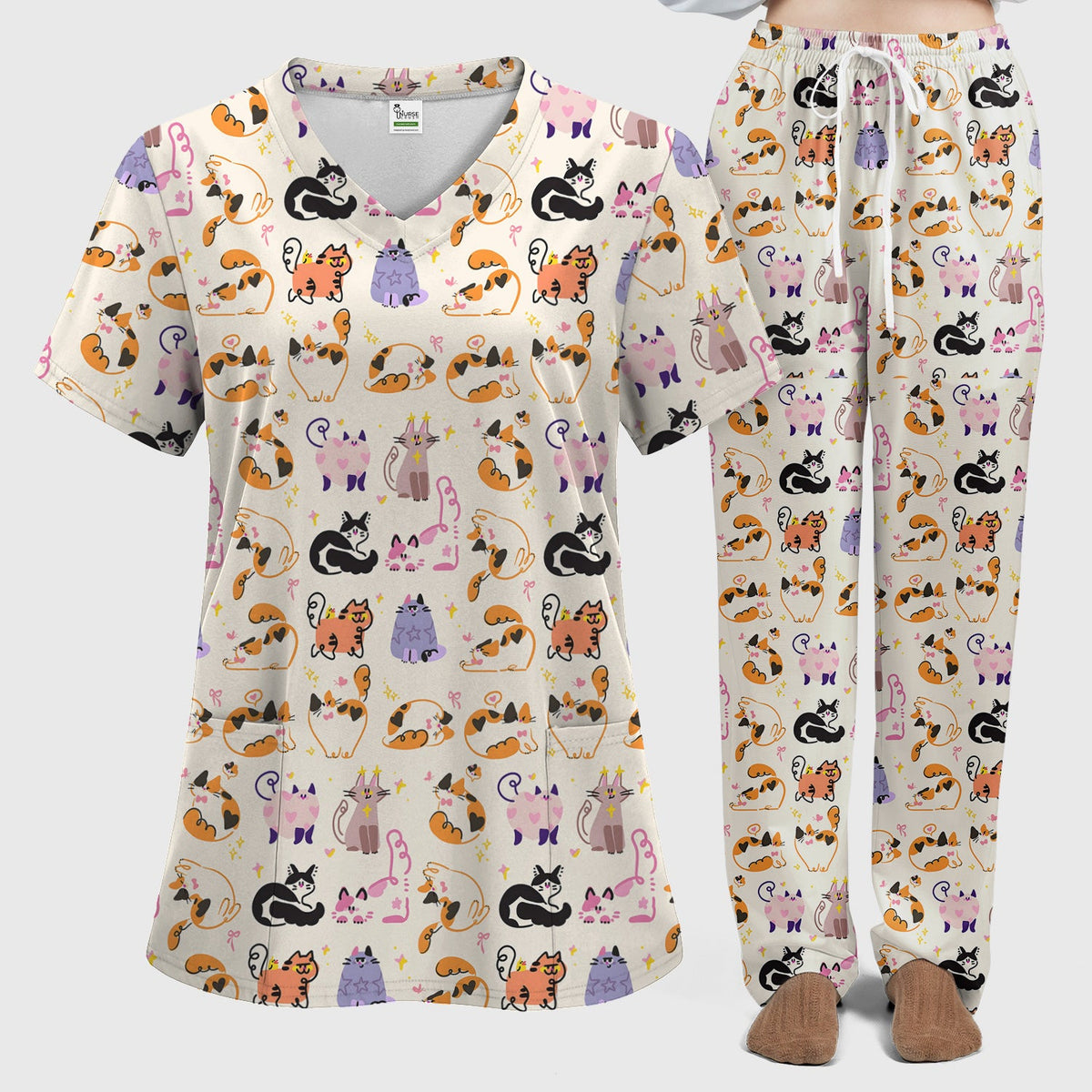 Cute Cats Pattern Nurse Scrub Set