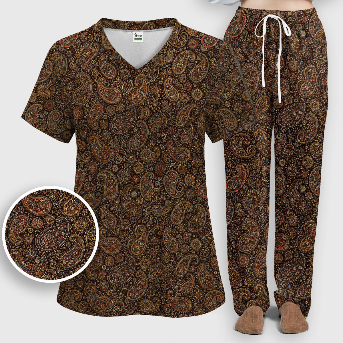 Vintage Ornate Paisley Nurse Scrub Set
