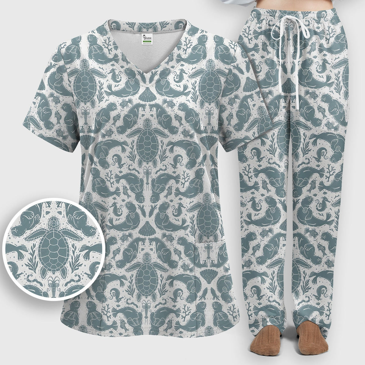Ocean Sea Marine Life Nurse Scrub Set