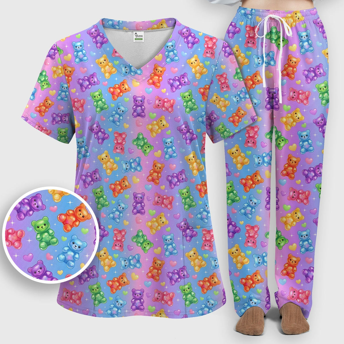 Colorful Gummy Bear Nurse Scrub Set