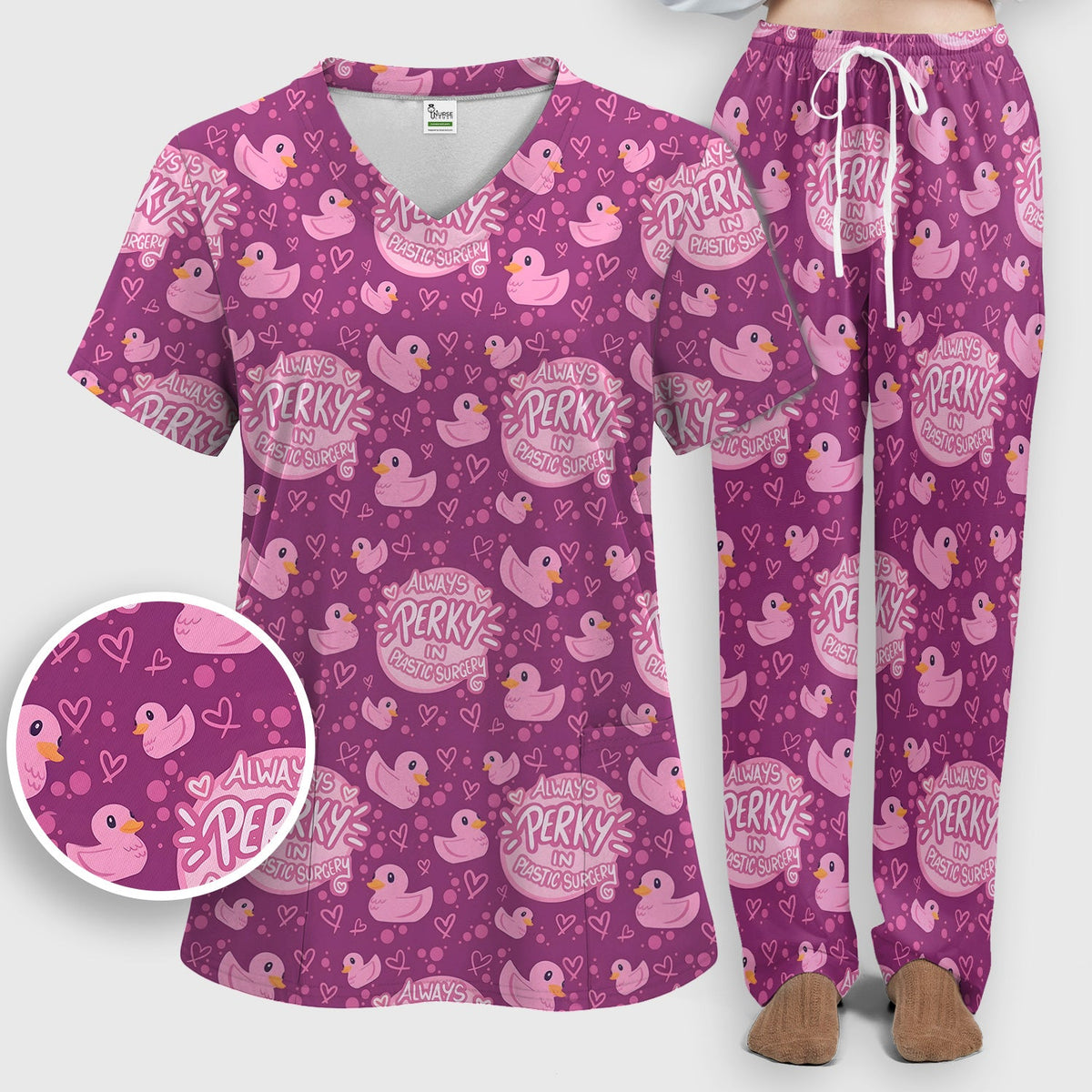 Always Perky Plastic Surgery Duck Nurse Scrub Set