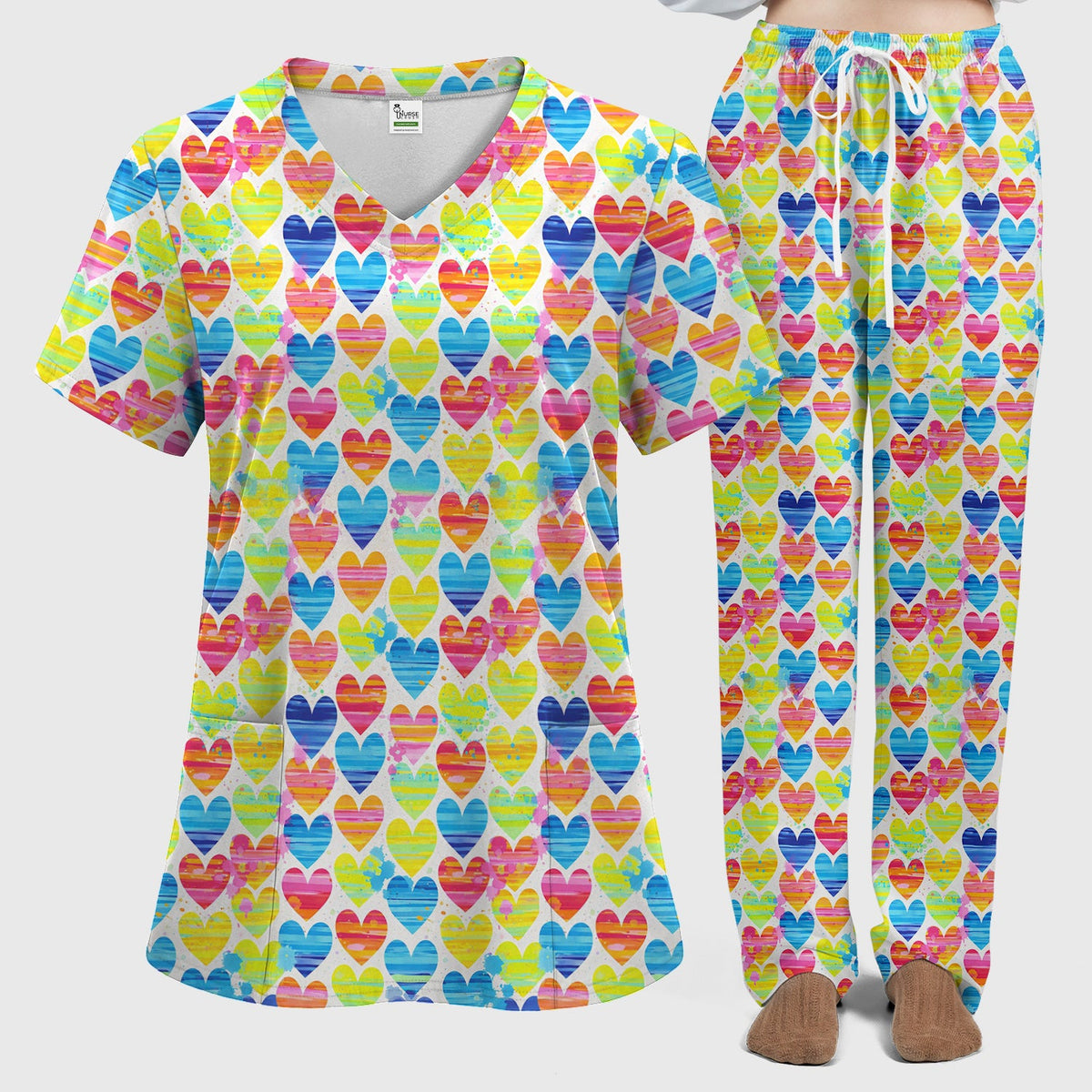 Rainbow Heart Nurse Scrub Set