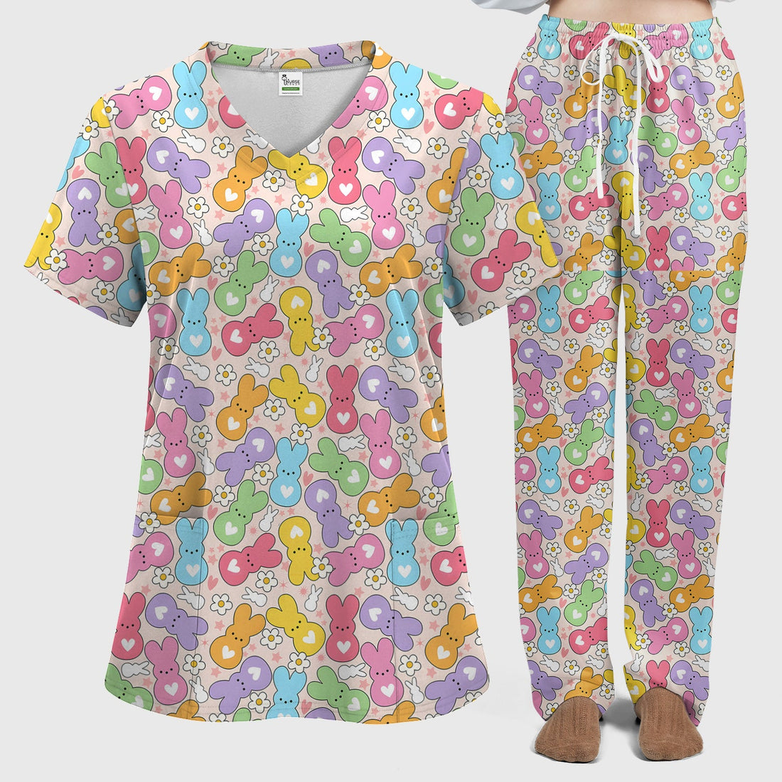 Sweet Pastel Bunny Daisy Nurse Scrub Set