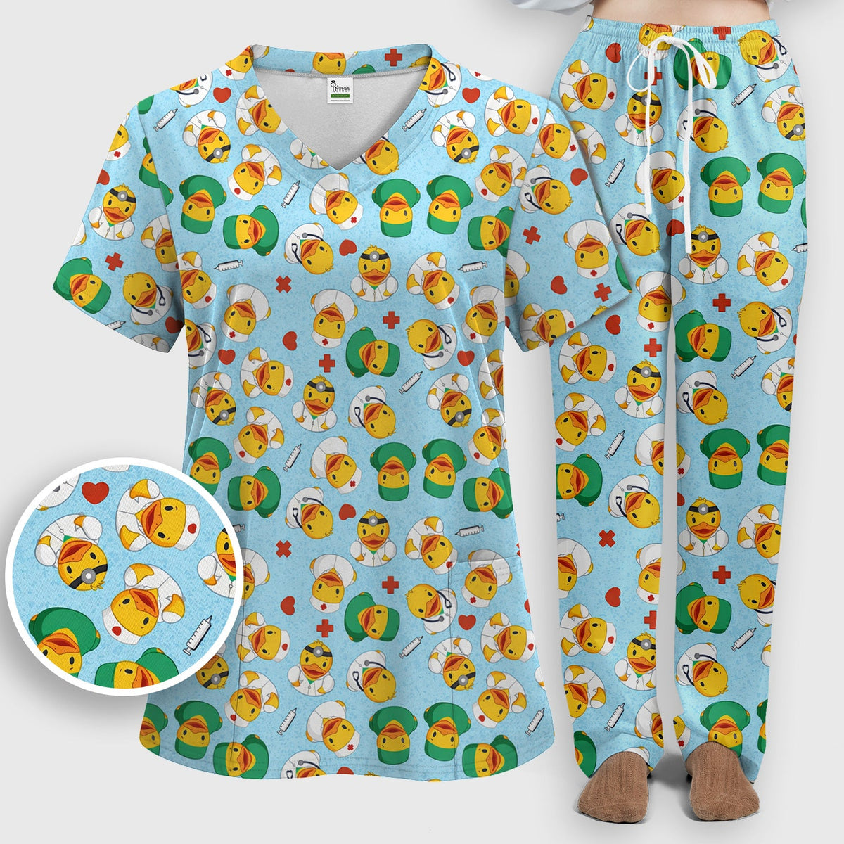 Duck Doctor Cartoon Nurse Scrub Set